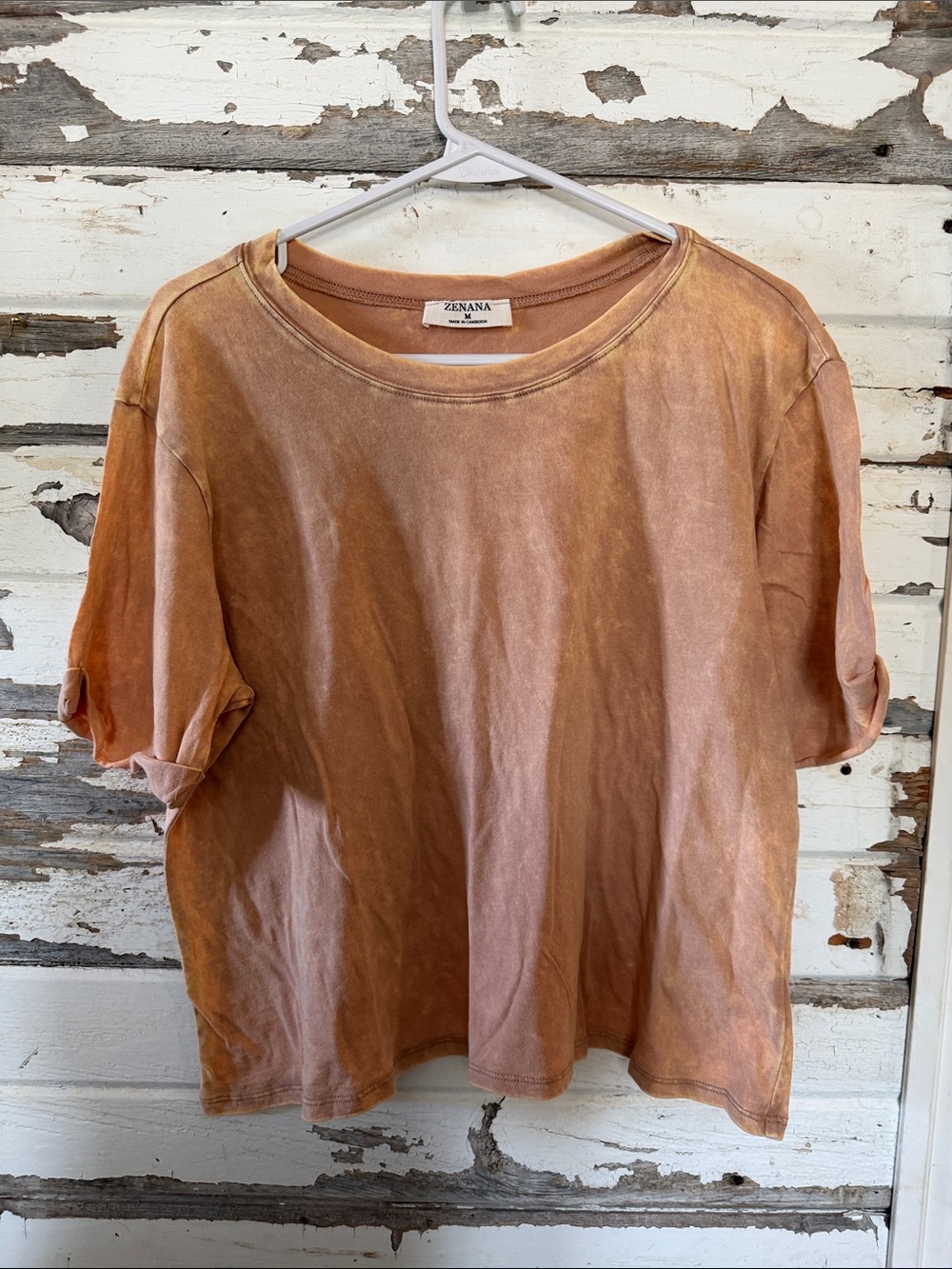 Zenana Outfitters Women's Washed Rust Short Sleeve Tee